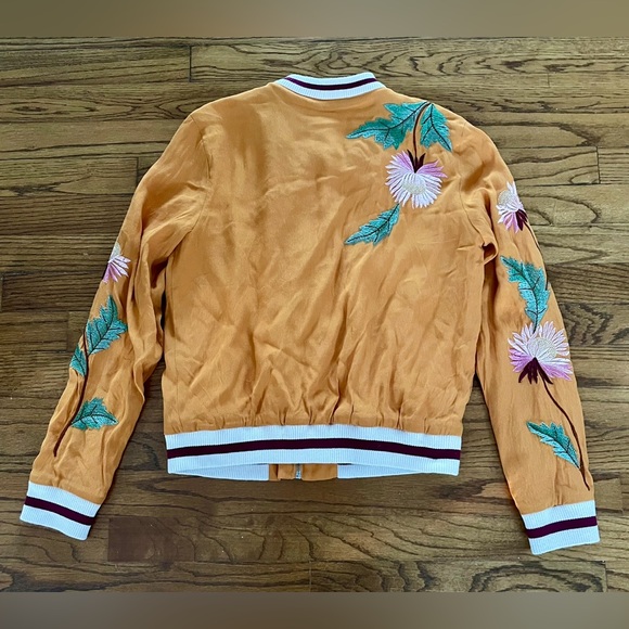 Anthropologie Elevenses Golden Yellow Floral Embroidered Zip Bomber Jacket XS - Picture 7 of 9